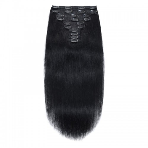 Clip In Hair Extensions Remy Hair Jet Black #1 (100g)