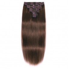 Clip In Hair Extensions Remy Hair Chocolate Brown #4 (100g)