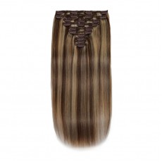 Clip In Hair Extensions Remy Hair Chocolate Brown Balayage #4P-27 (100g)