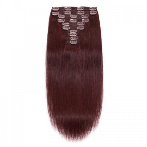 Clip In Hair Extensions Remy Hair Wine Red #99J (100g)